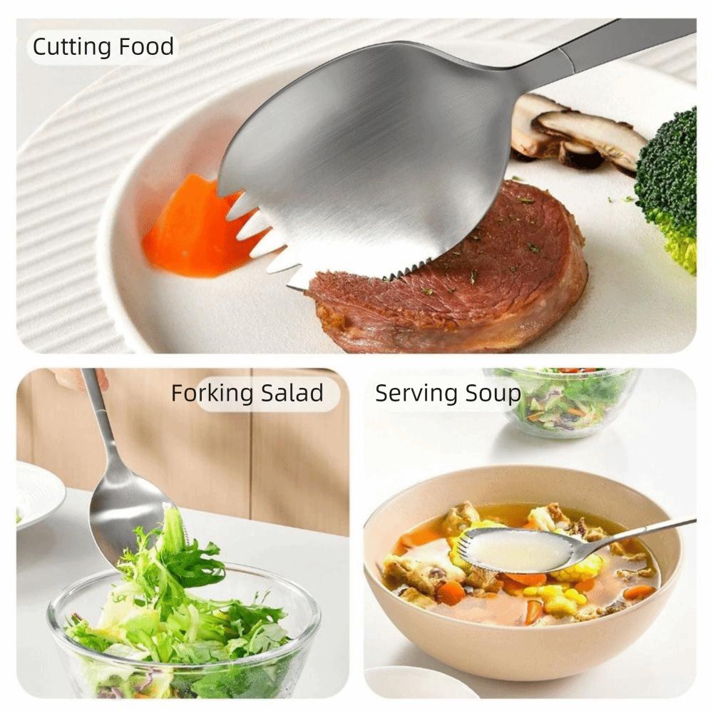 Long Handle Kitchen Spoon Fork Stainless Steel Serving Soup Spoon Integrated Spoon Fork  for Home