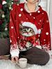 SHEIN EZwear Casual Minimalist Christmas Cat Print Hoodie Sweatshirt, Suitable For Autumn/Winter