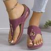 Fashion Women Clip Toe Wedges Thick Slippers Fashion Metal Decoration Beach Flip-Flops Soft Comfortable Slip On Ladies Zapatos