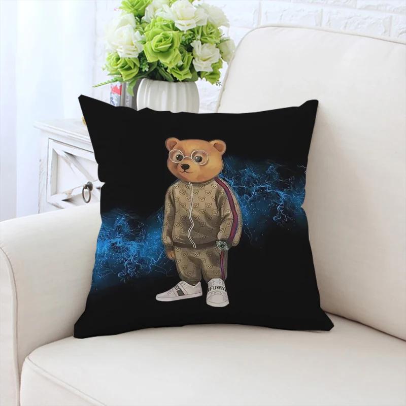 45x45см декоративная наволочка на подушку для дивана, модная наволочка с медведем, декоративная наволочка для кровати, индивидуальный подарок, спинка стула
