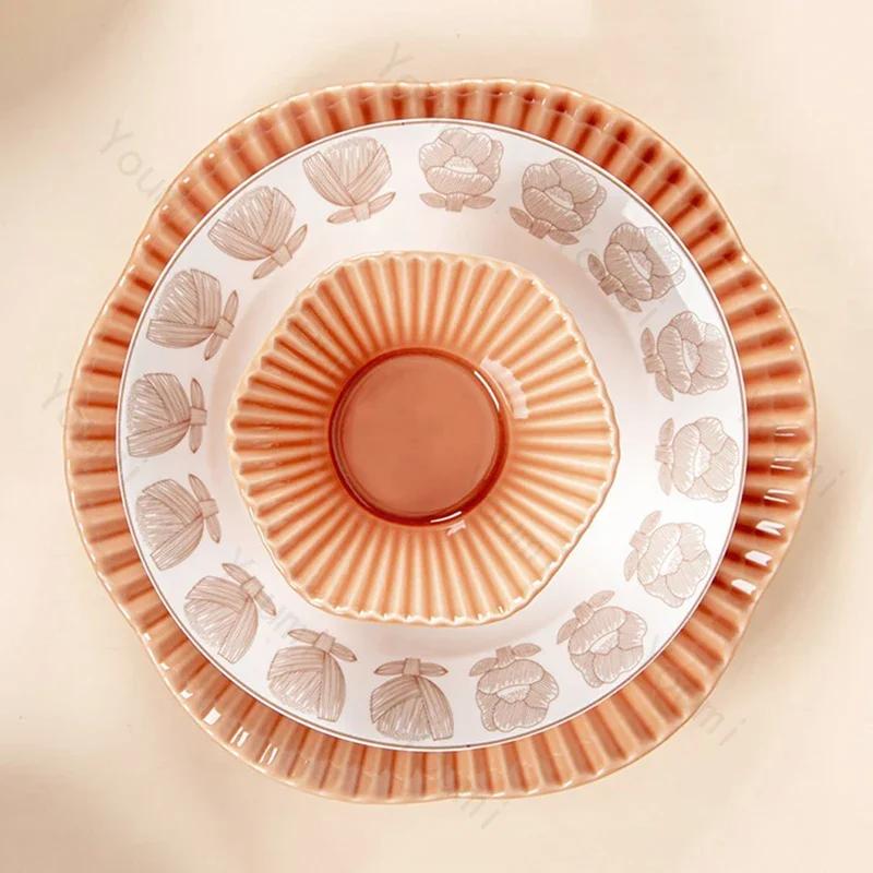 Изысканные цветы Керамическая тарелка Высококлассные рестораны Паста Обеденные тарелки Вкусные блюда Салатницы Уникальная домашняя посуда