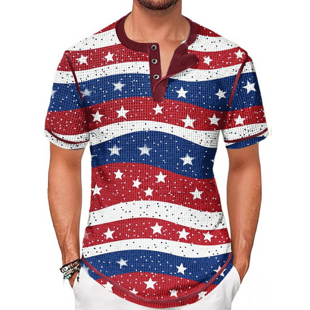 Летняя мужская футболка с воротником-стойкой и короткими рукавами с принтом «День независимости»