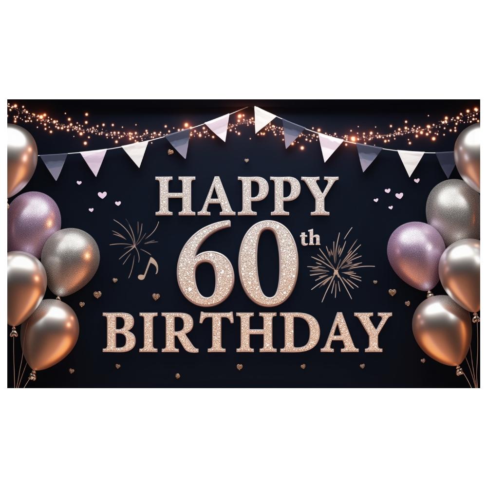 Фон для празднования 60-летия Треугольный гирлянда-флажки 60-летие Дисплей Роскошный фон для дня рождения Розовые акценты в виде сердечек