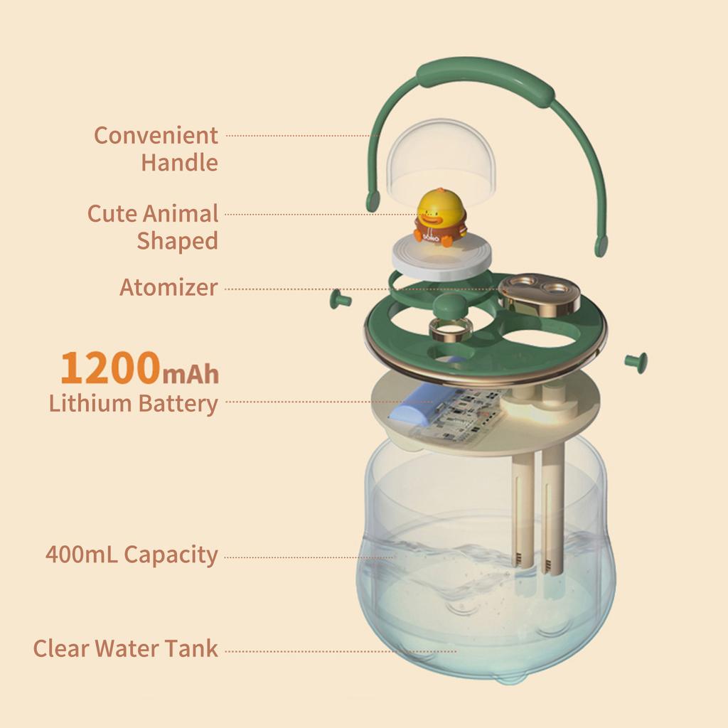 400mL Double Spray Humidifiers with Warm White Light Cute Animal Shaped Cool Mist Humidifier