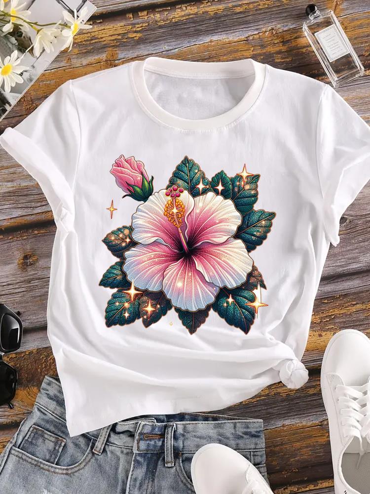 (Азиатский размер) Тренд 90-х годов с бабочками Женская футболка Верхняя одежда Повседневная футболка с коротким рукавом с цветочным принтом Модные женские графические футболки