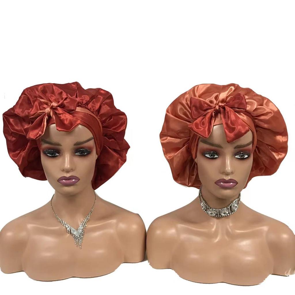 New Large Satin Silk Long Satin Bonnet With Head Tie Band Bonnet Edge Wrap for Women Curly Braid Hair