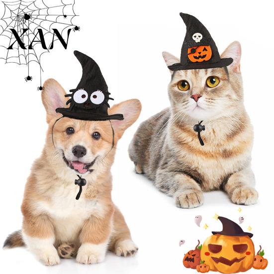 Adjustable Pet Hat Halloween Cat Witch Hat, Fun with Elastic Strap, Cartoon Ghost Pumpkin Bat Skull for Cats Small Dogs Holiday Outfit Accessory
