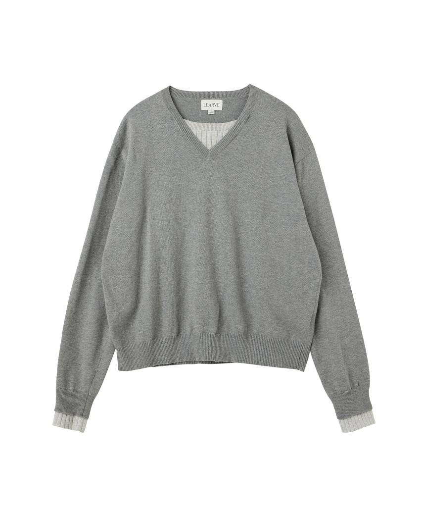 LEARVE Frank Double Layered V-Neck Knit (Gray/Melange Gray)