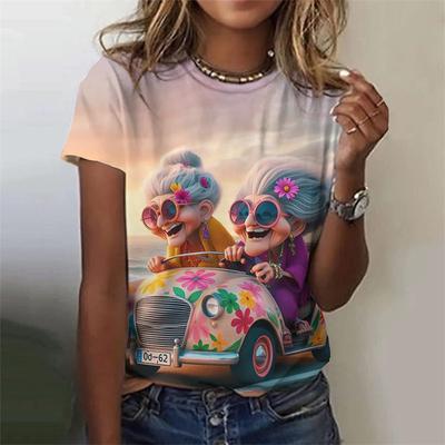 Модная футболка с рисунком бабушки, женская, с мультяшным персонажем, с 3D-принтом, короткие рукава, летние свободные футболки в стиле Харадзюку, топы с круглым вырезом, футболки
