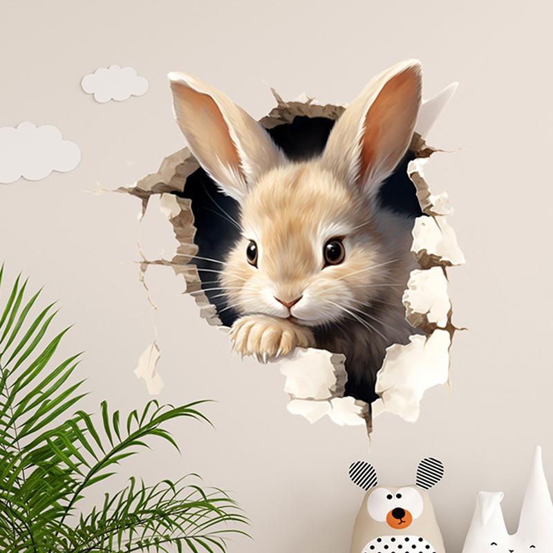 Cartoon 3D Rabbit Wall Stickers Self-Adhesive Stickers School Classroom Bedroom Living Room Dining Room Kitchen Bathroom Decor