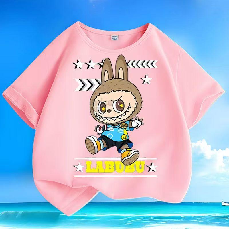 Взрывная кукла LABUBU 3D-печать Детская футболка для мальчиков и девочек Летний крутой топ Подарок для детей