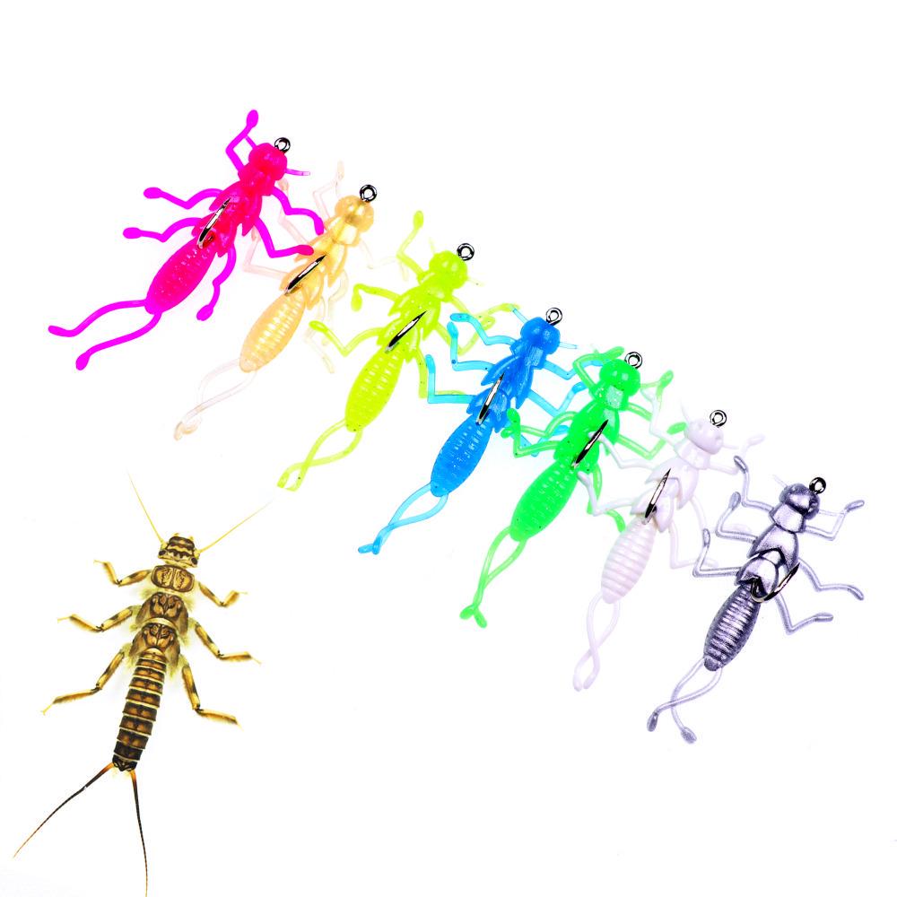 Bimoo 100 шт., мягкая приманка для ловли форели, маленькая приманка для ловли насекомых с крючком, сковорода для рыбалки