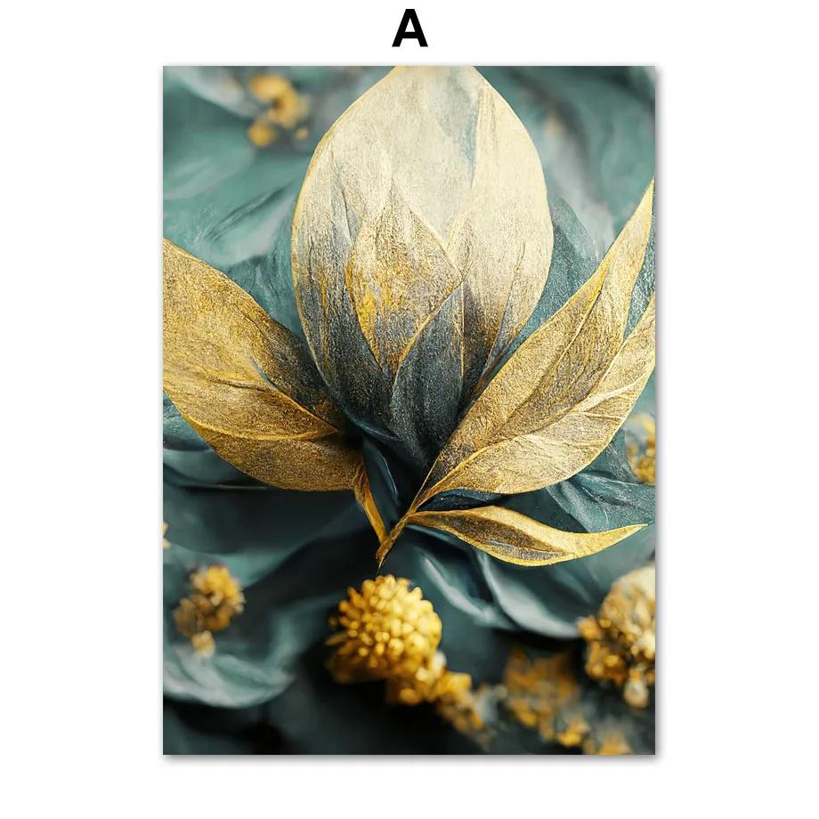 Золотые Зеленые Листья Цветок Абстрактные Модные Постеры И Принты Холст Живопись Настенное Искусство Картины Для Гостиной Домашний Декор