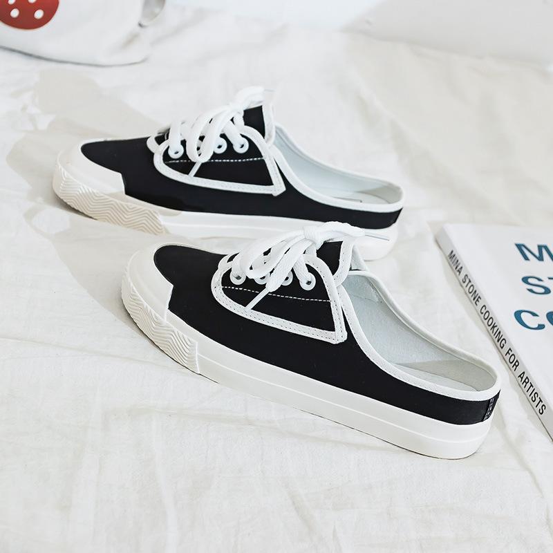 2021 Новые парусиновые туфли без каблука, женские полускользящие корейские туфли для ленивых, студенческие белые туфли с одной педалью, полуподдерживающие туфли для досок