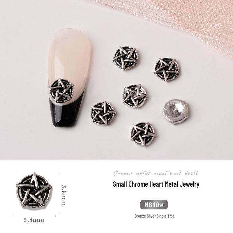 Chrome Heart Cross & Diamond Nail Art Jewelry - Retro Punk Style Accessories