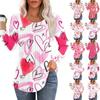 Women's Fashion Casual Pleated Round Neck Valentine's Day Love Heart Printed Long Sleeve T-Shirt Top