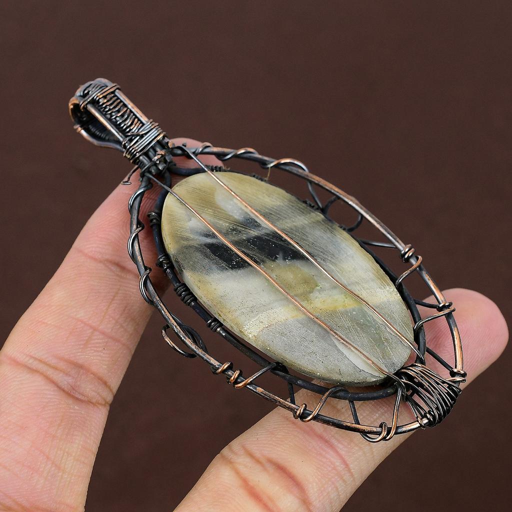 Fume Agate Handmade Copper Wire Wrap Tree Of Life Pendant 3.54" h1B59