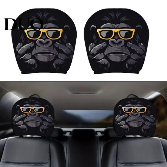 Elastic Auto Headrest Protectors 2Pcs Skull Car Covers, Cartoon Dog Panda Cat Hedgehog Universal Fit Vehicle Seat Design Protector, Interior