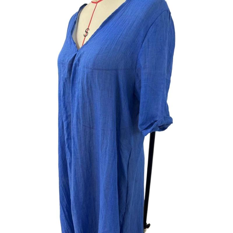 Women's Fashion Summer Spring Solid Color Print Short Sleeve V-Neck High Waist Casual Dresses