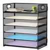 1Pc 6 Tier Paper Organizer Letter Tray - Mesh Desk File Organizer with Handle, Paper Sorter Organizer for Letter/A4 Office File Folder Holder - Black
