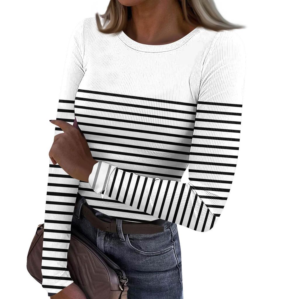 Женская и зимняя футболка с тонким низом, модная повседневная футболка с градиентным принтом и круглым вырезом, пуловер с длинным рукавом