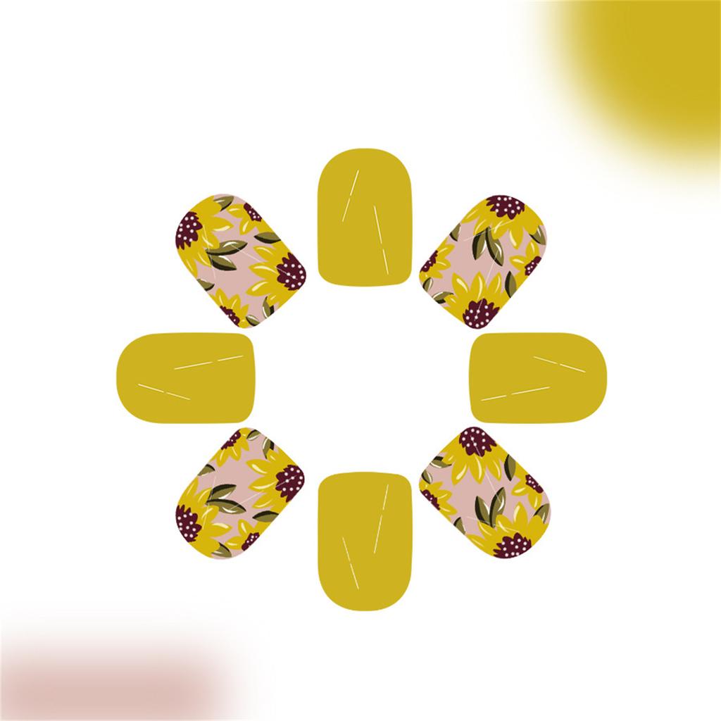 24 шт. Короткие квадратные накладные ногти с цветами, желтые акриловые глянцевые накладные ногти с полным покрытием для женщин