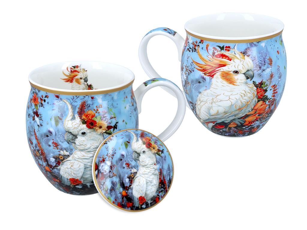 Kubek Porcelanowy Beczka Z Przykrywką Papuga Kakadu Do Kawy Herbaty