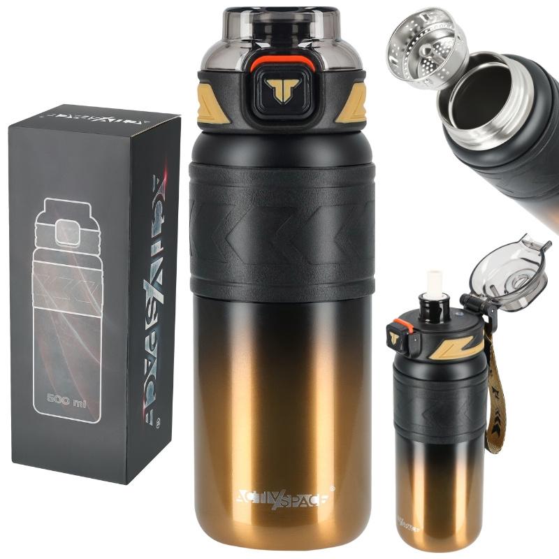 Thermal mug with straw, leak-proof, non-slip, 500ml - black gold