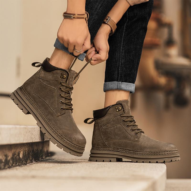 Мужские ботинки Осень Новые ботинки для ходьбы с высоким верхом Британская версия Толстая подошва Мужские кроссовки На шнуровке Противоскользящие Мотокроссовые ботинки