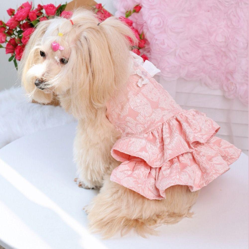 Layer Ruffle Pet Princess Dress Bowknot Multi Layer Ruffle Su Dog Clothes Breathable Comfortable Pet Cake Skirt Party Outfits