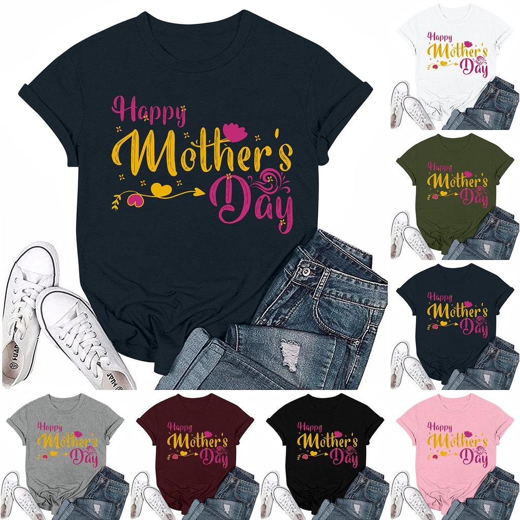 Взрослые Повседневные Ежедневные Круглый вырез с принтом Короткие рукава Футболка Топ с буквами