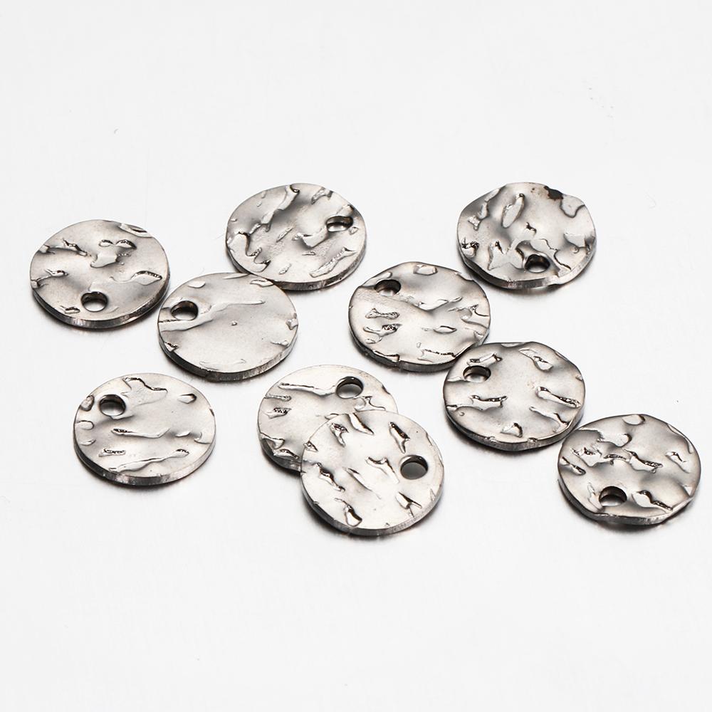 10pcs Gold Color Stainless Steel 8-12mm Round Hammered Charms Earrings Pendant for DIY Earring Jewelry Making Findings Supplies