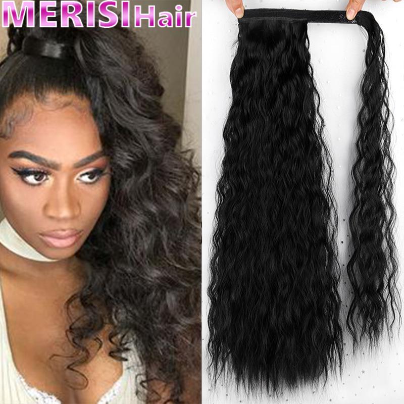 MERISIHAIR Женские длинные вьющиеся искусственные волосы на шнурке, наращивание хвоста, синтетические высокотемпературные волокна для наращивания волос