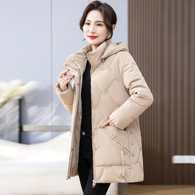 Женская зимняя повседневная куртка с капюшоном, хлопковое пальто-пуховик, куртка средней длины, теплая пуховая парка из хлопка, верхняя одежда для мам