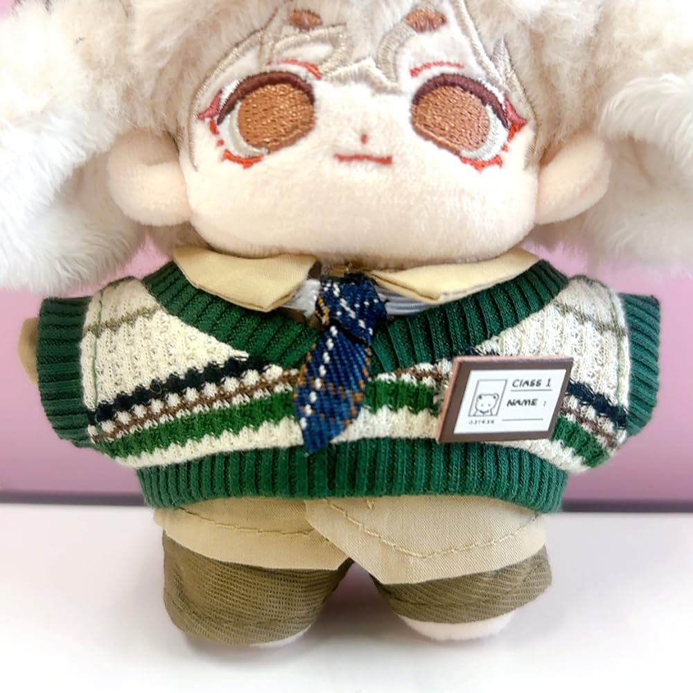 Shirt, Pants, Vest, Tie, and Name Tag Set (green) for 10cm Plush Toy, Kigurumi, Accessories, Otaku Activities, Doll, Mascot, Kpopdoll Costume [Used]