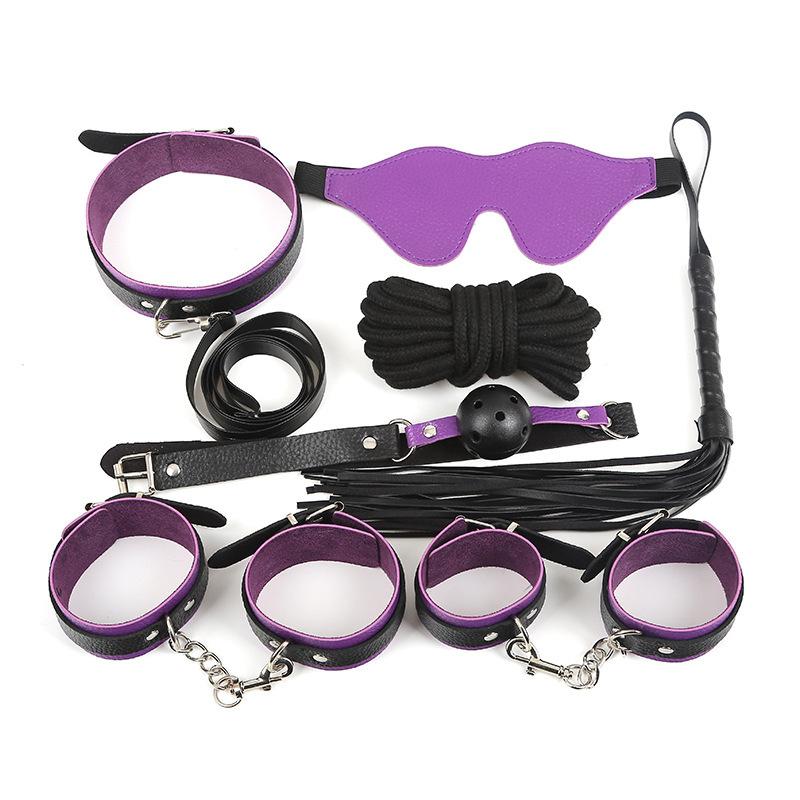 Black Red Leather 7-Piece Bondage Restraint Set Handcuffs for Couples BDSM Flirting Spanking Punish Roleplay Kinky Adult Sex Toy