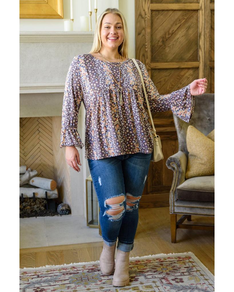 Azura Exchange Блуза Babydoll с цветочным принтом и круглым вырезом больших размеров