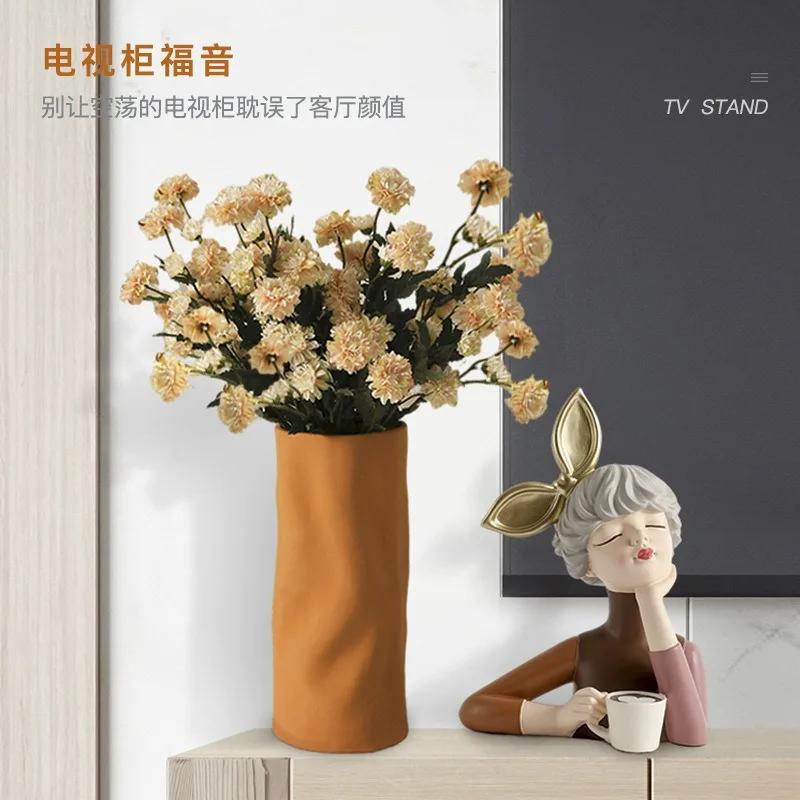 Nordic Light Luxury Керамическая ваза Украшение для дома Украшения для дома Ремесла Гостиная Сухоцветы Цветочная композиция Аксессуары