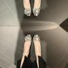 Rhinestone Shallow Mouth French Square Head Silver with Skirt Single Shoes Female Spring and Fall