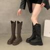 Ботильоны на толстом каблуке и толстой подошве с V-образным вырезом, 2025, тонкие ботфорты до колена, осенние ботинки на молнии