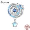 BAMOER стерлингового серебра 925 пробы синий циркон межзвездные бусины Вселенная планета подвески для женщин браслет ожерелье DIY ювелирные изделия