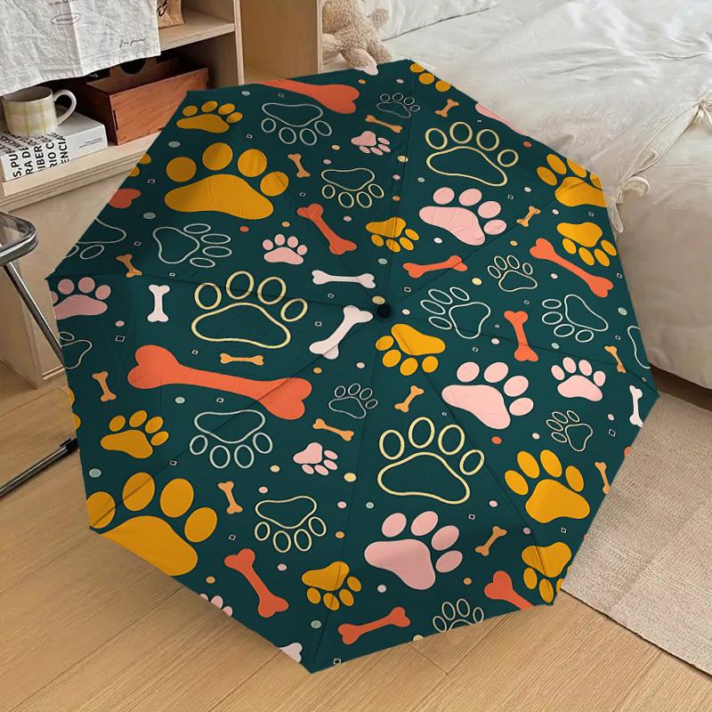 1PC Paw Prints Bone Automatic Open/Close Umbrella with Windproof, 8-Rib Sturdy Canopy, Durable Ribs, Fashionable Design,1257a