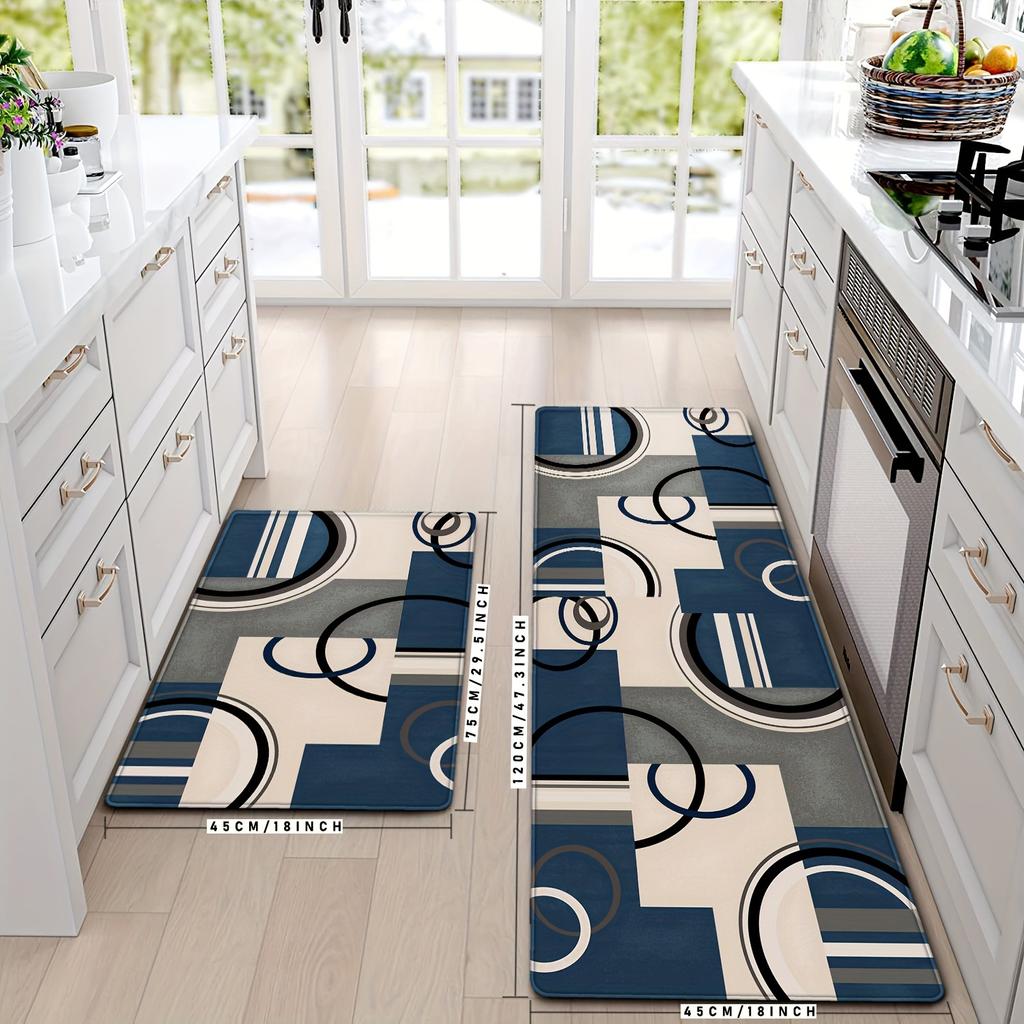 2pcs European Style Kitchen Mats, Creative Geometry Pattern Throw Carpets, Durable Runner Rugs, for Home Room Supplies Spring Decor Shower Supplies