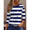Spring and Summer Women's Round Neck Long-Sleeved Stripesd Casual Design Simple and Elegant T-Shirt