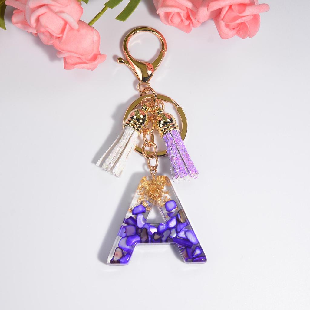 Фиолетовый хрустальный эпоксидный брелок с буквой и кисточкой - Ювелирное украшение из смолы, подвеска-шарм