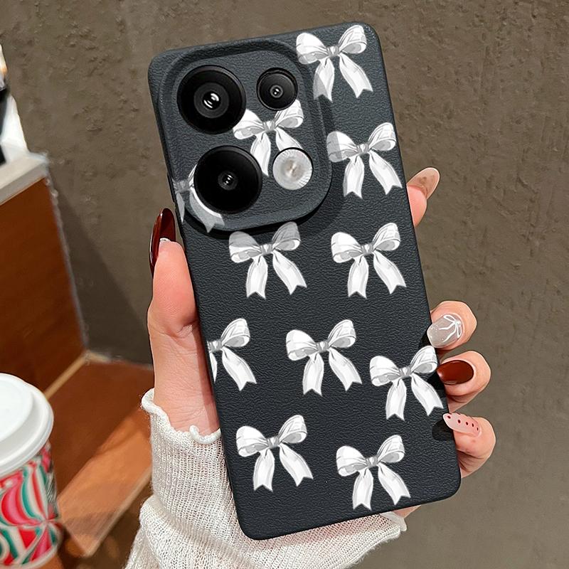 Тонкий чехол из ТПУ с принтом банта и текстурой из кожи для Xiaomi 13T Pro Poco X7 X6 M6 Pro Redmi Note 14 13 Pro 12 11, матовый противоударный мягкий чехол для телефона