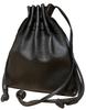 Genuine Leather Drawstring Bag Mini Bag 3WAY Shoulder Bag Cowhide Leather Plain Simple Made by a Top Bag Craftsman (black)