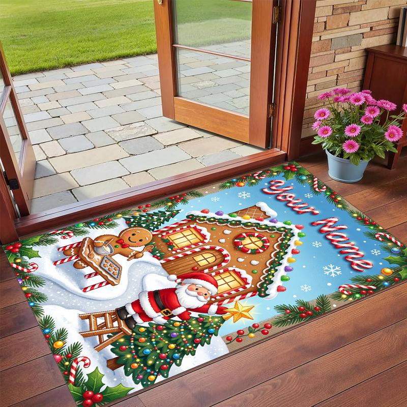 Christmas Custom Name Printed Square Area Rug Soft Non Slip Floor Carpet For Bedroom Holiday Gift