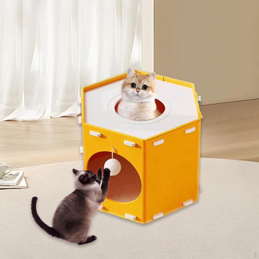 Cat House Enclosed Bed Easy Assembly Foldable for Indoor Cats Peephole Cozy Scratch Resistant