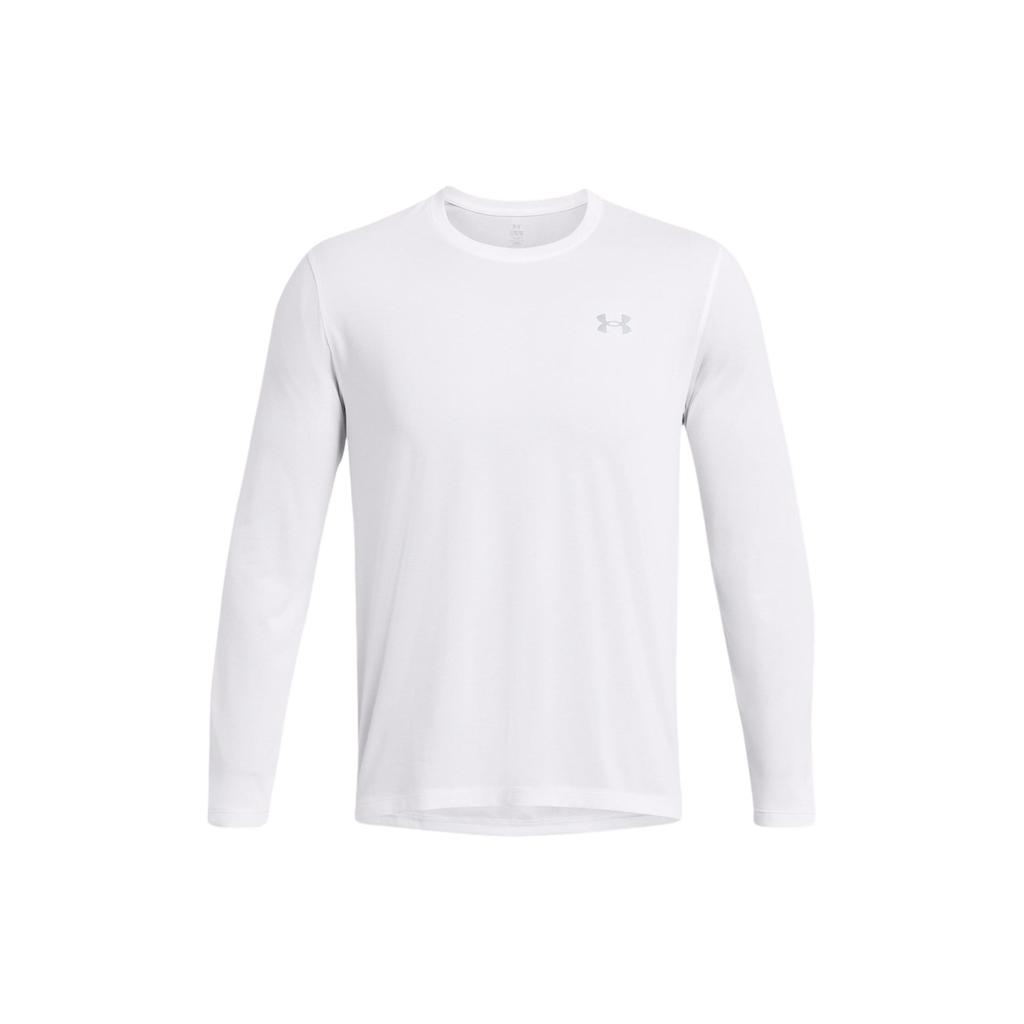 Under Armour Solid Logo Crew Neck Casual Long Sleeve T-Shirt Men Tops White 1382584-100